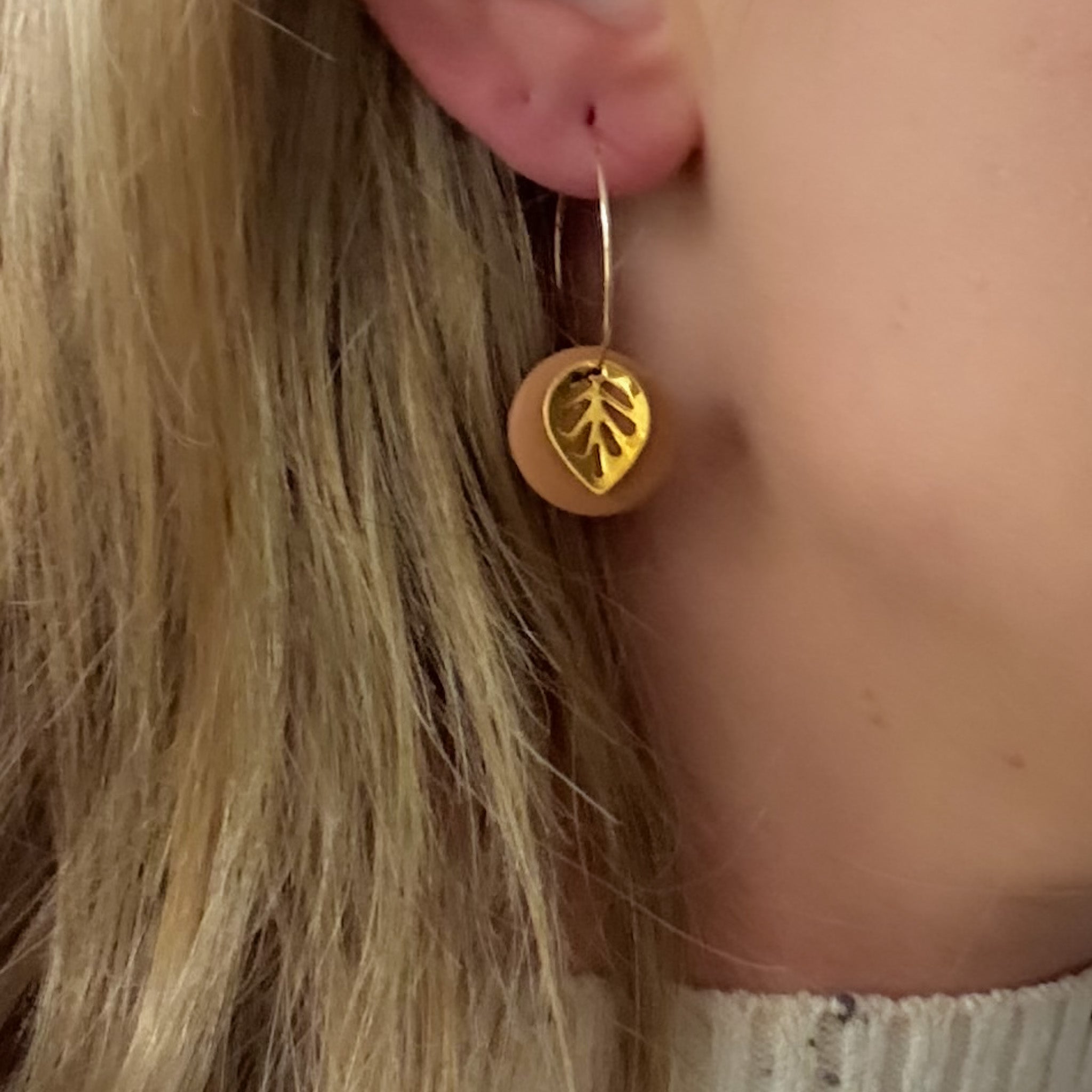 Gold Leaf Hoop Earrings
