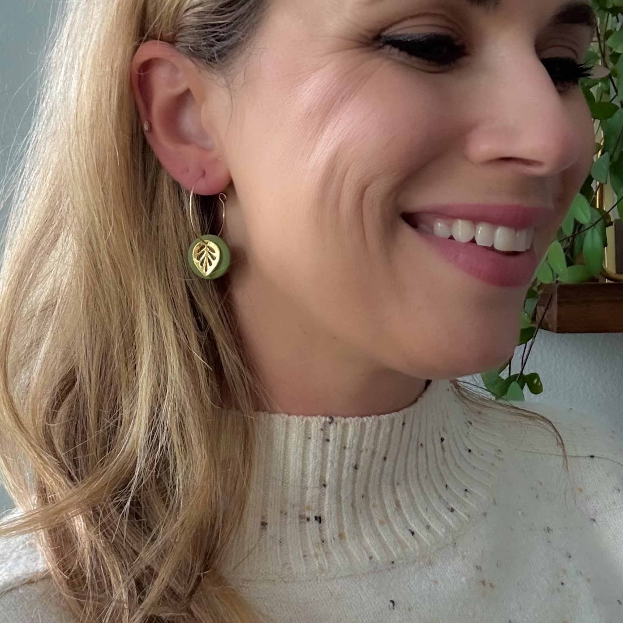 Gold Leaf Hoop Earrings