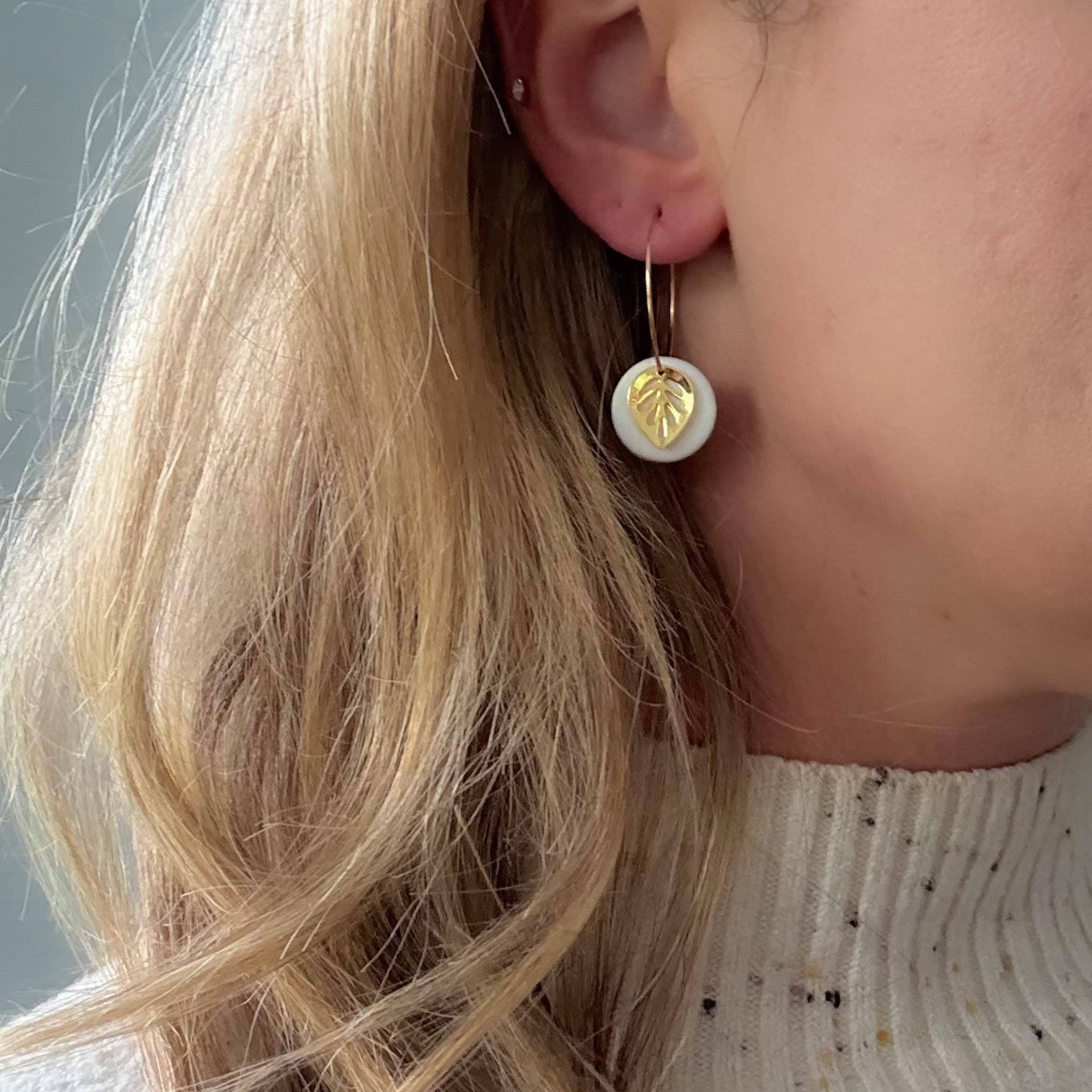 Gold Leaf Hoop Earrings