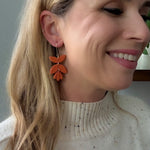 Load image into Gallery viewer, 3-Tiered Leather Textured Earrings in Pumpkin

