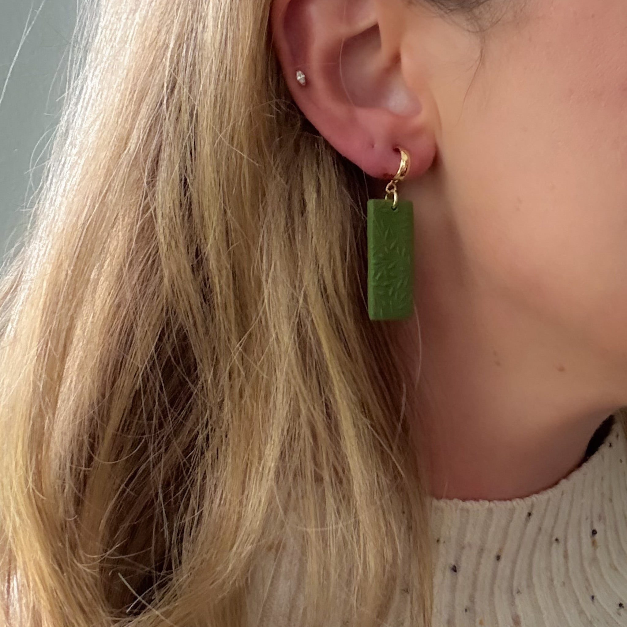 Rita Earrings with Leaf Texture in Olive