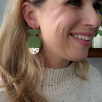 Load image into Gallery viewer, Tiered Arch Earrings with Leaf Texture in Olive
