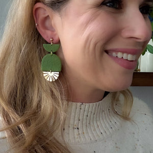 Tiered Arch Earrings with Leaf Texture in Olive