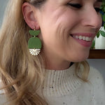Load image into Gallery viewer, Tiered Arch Earrings with Leaf Texture in Olive
