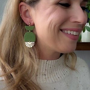 Tiered Arch Earrings with Leaf Texture in Olive