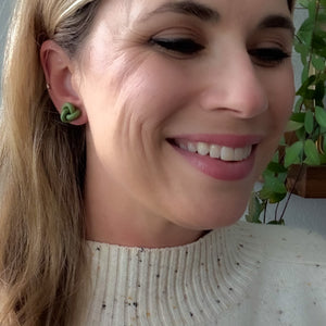 Knot Stud Earrings in Olive Green