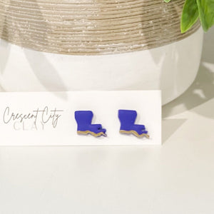 Louisiana Studs in Purple + Gold