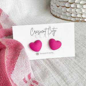 Puffy Heart Studs in Deep Pink