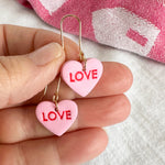 Load image into Gallery viewer, Conversation Heart Dangles - LOVE in Pink
