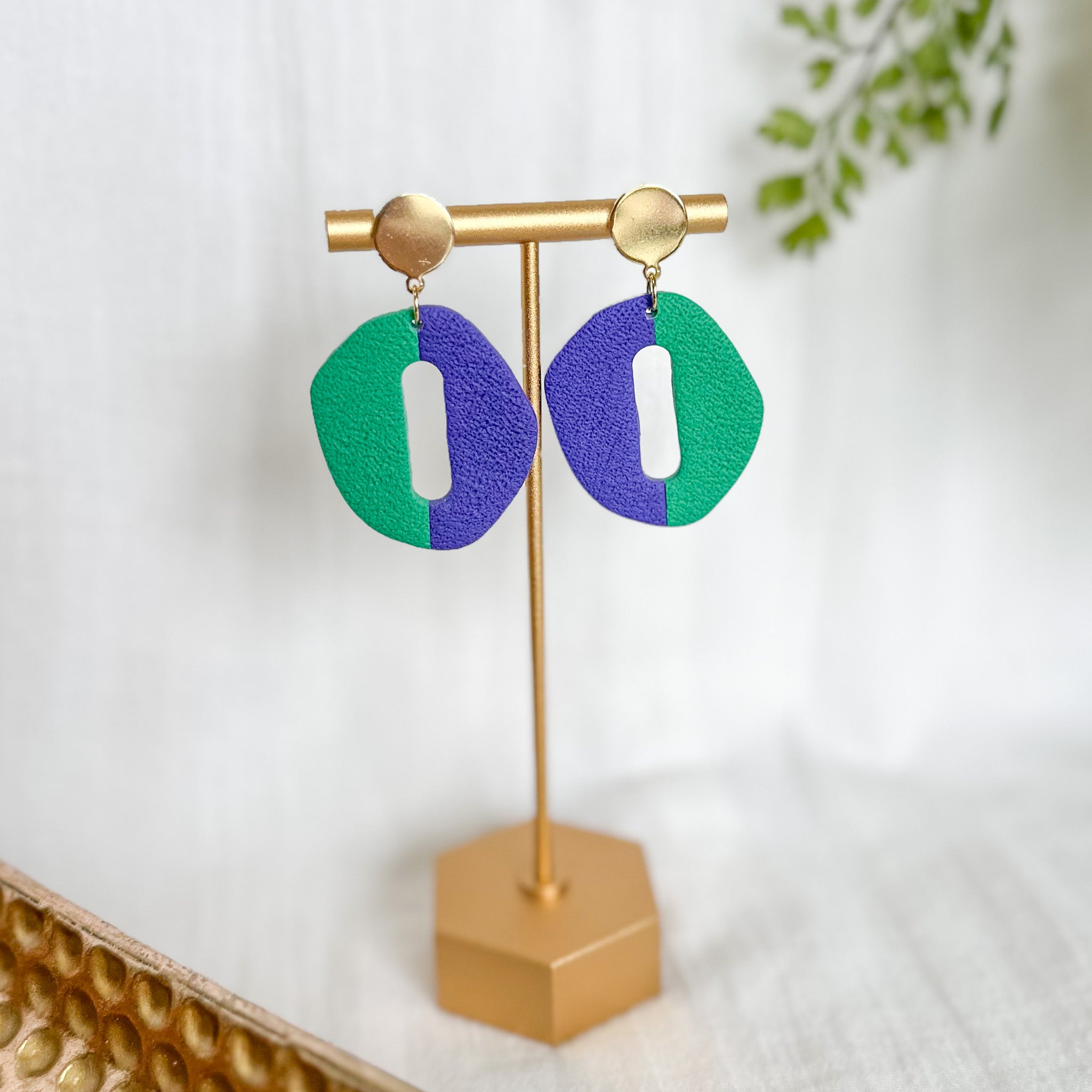 Therese Earrings in Purple + Green + Gold