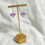 Load image into Gallery viewer, Conversation Heart Dangles - XOXO in Light Purple
