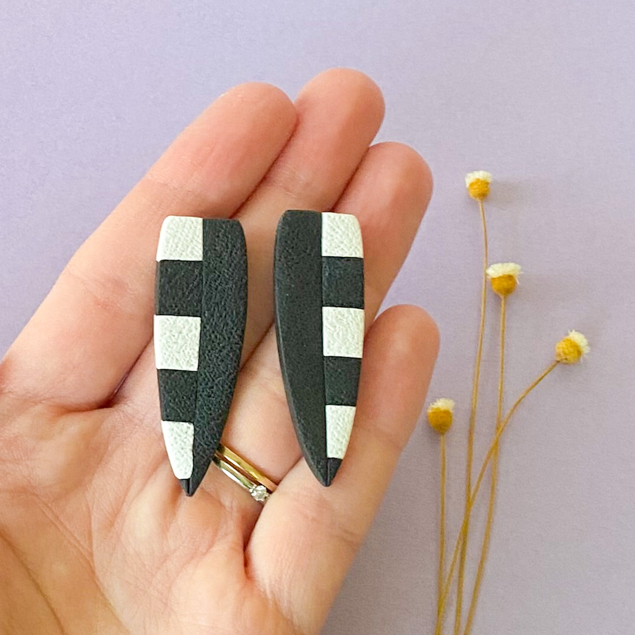 Dagger Statement Studs in Black & White