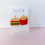 Load image into Gallery viewer, Perfect Pairs Foodie Earrings -- Burgers &amp; Fries
