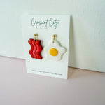 Load image into Gallery viewer, Perfect Pairs Foodie Earrings -- Bacon &amp; Eggs
