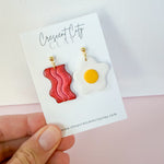 Load image into Gallery viewer, Perfect Pairs Foodie Earrings -- Bacon &amp; Eggs

