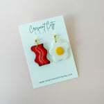 Load image into Gallery viewer, Perfect Pairs Foodie Earrings -- Bacon &amp; Eggs
