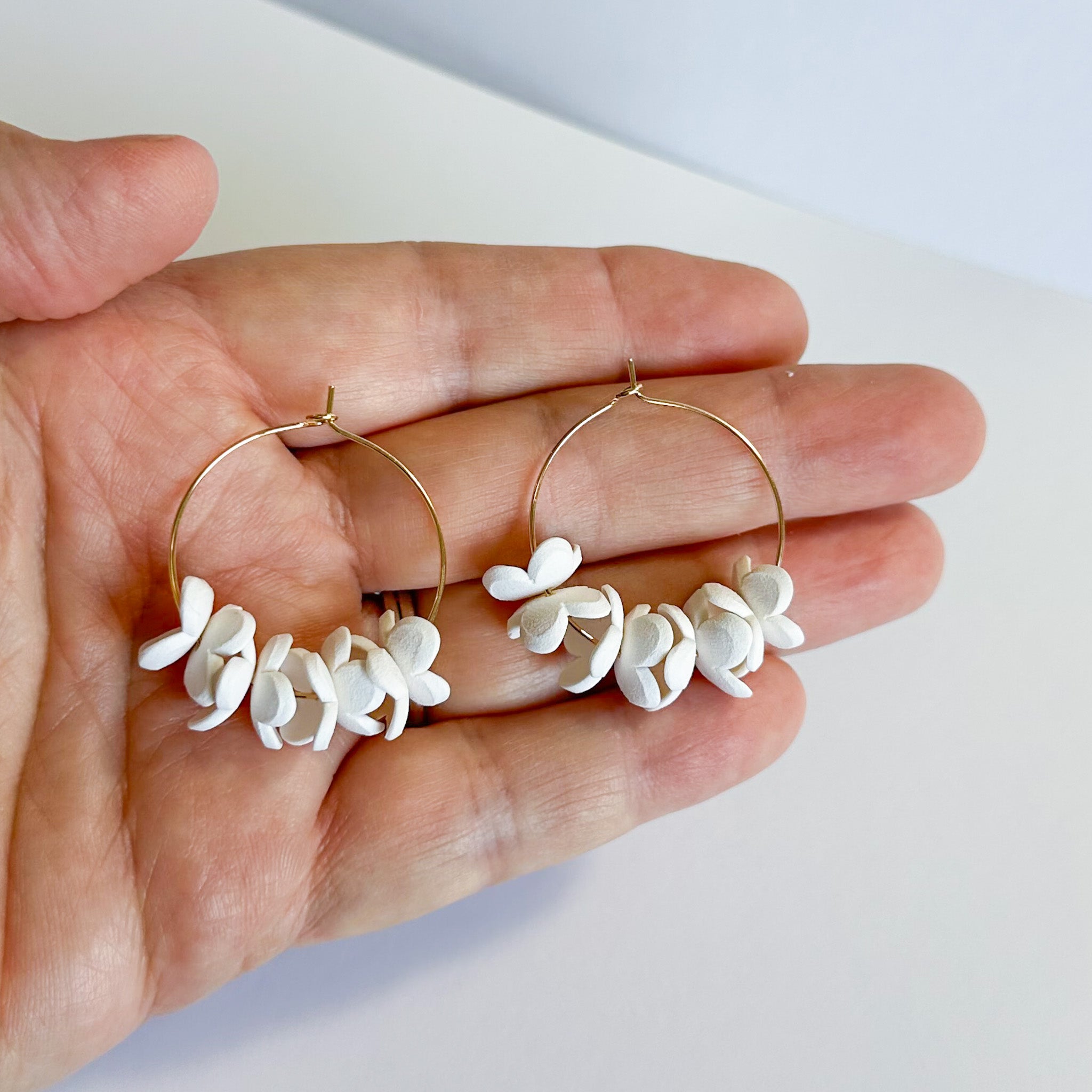 Petite Petal Hoops in White