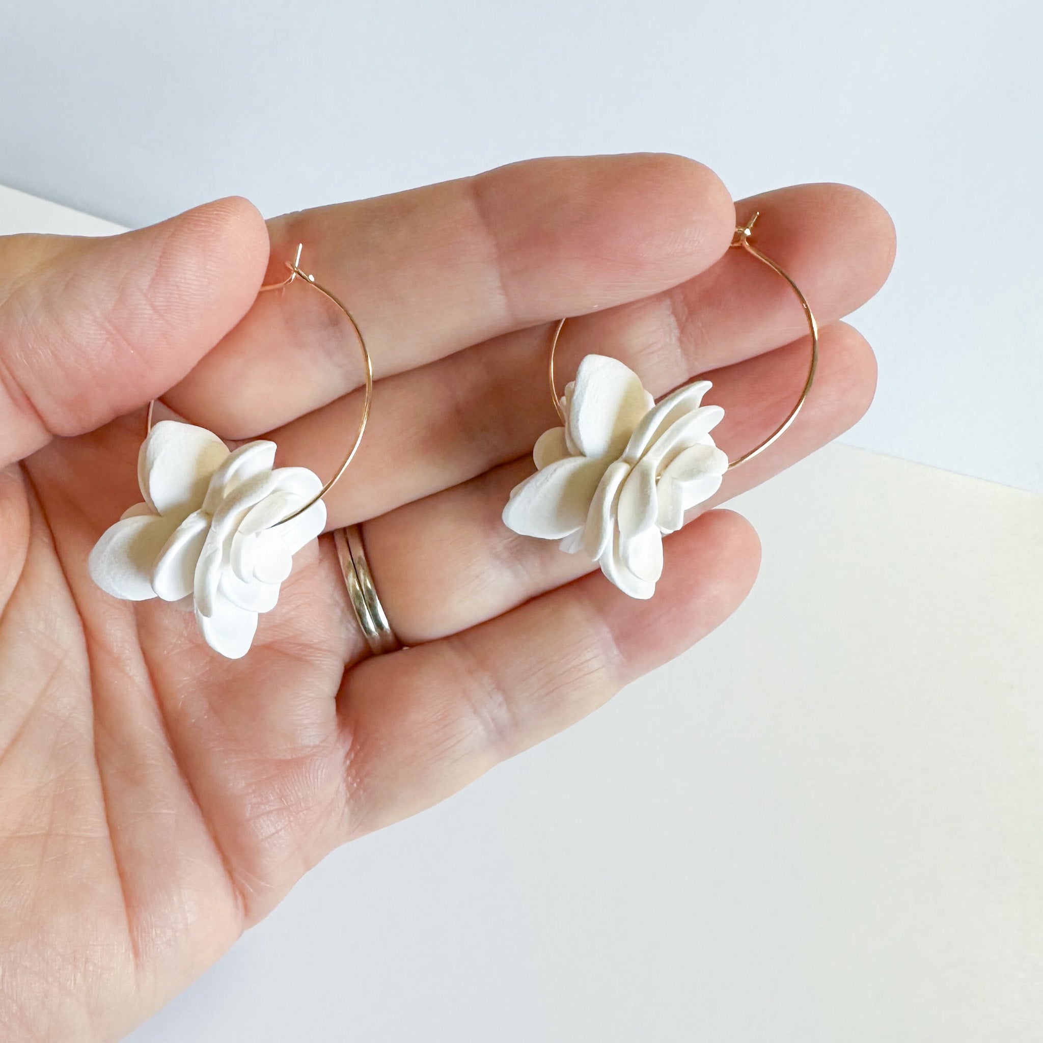 Layered Floral Hoops in White