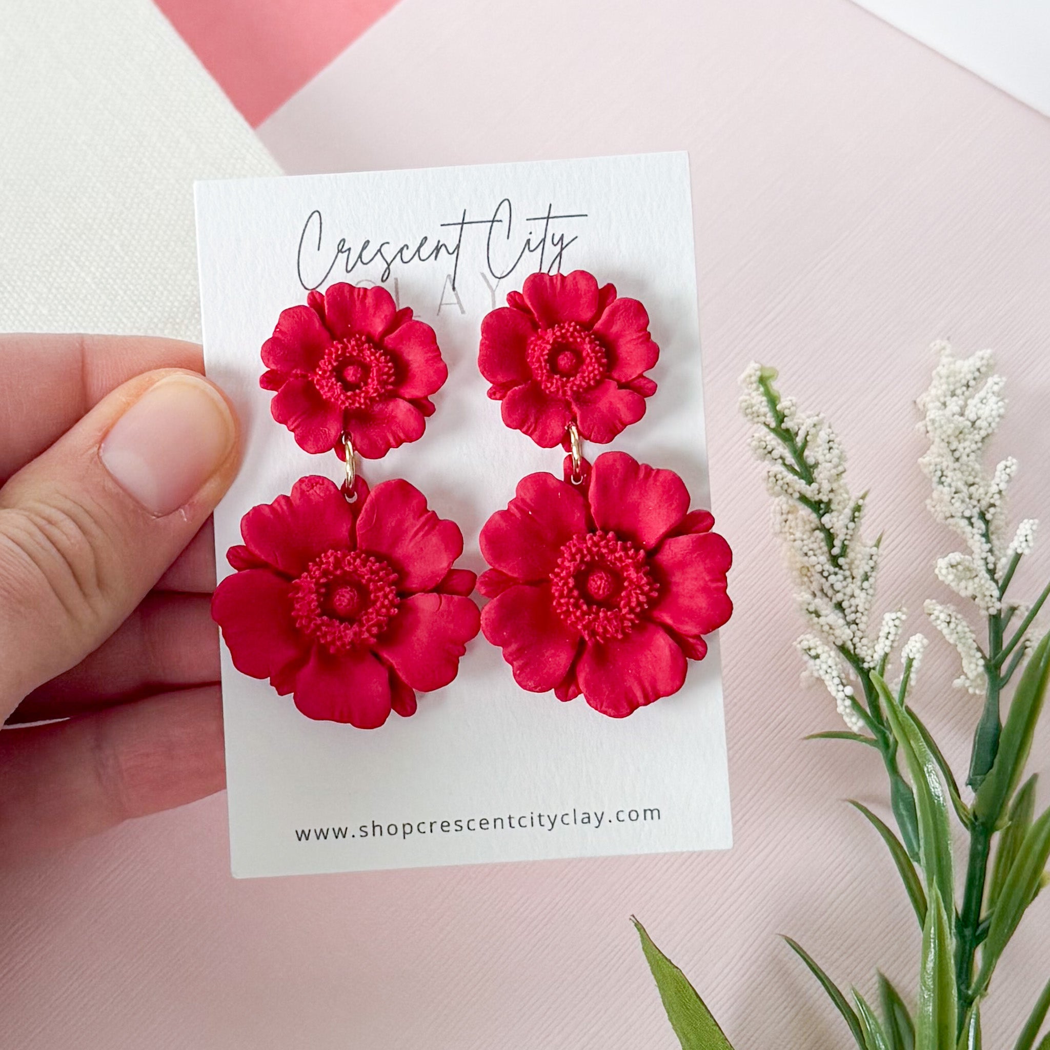 Poppy Flower Dangles in Red