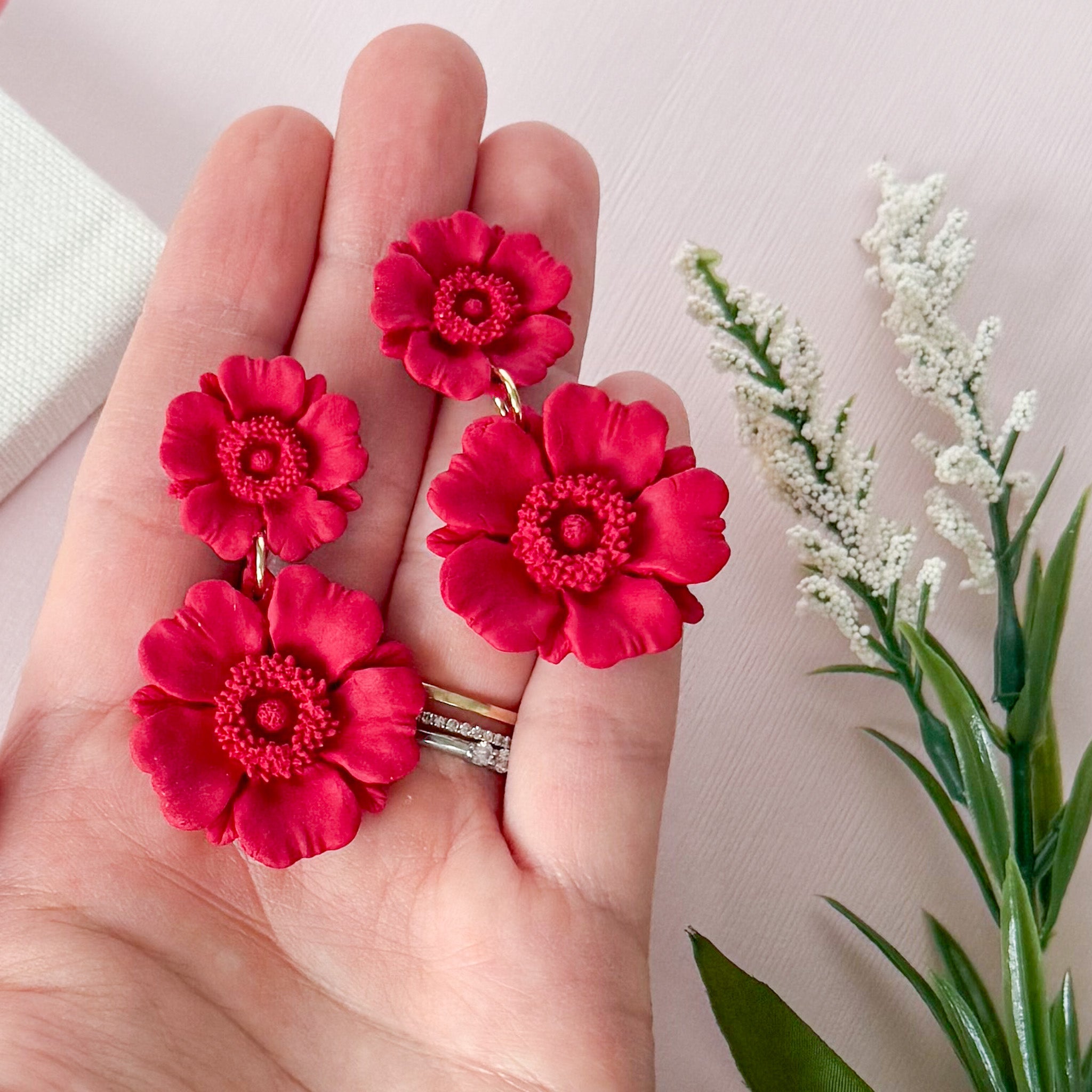 Poppy Flower Dangles in Red