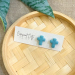 Load image into Gallery viewer, Cross Stud Earrings in Speckled Turquoise
