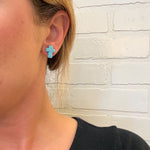 Load image into Gallery viewer, Cross Stud Earrings in Speckled Turquoise
