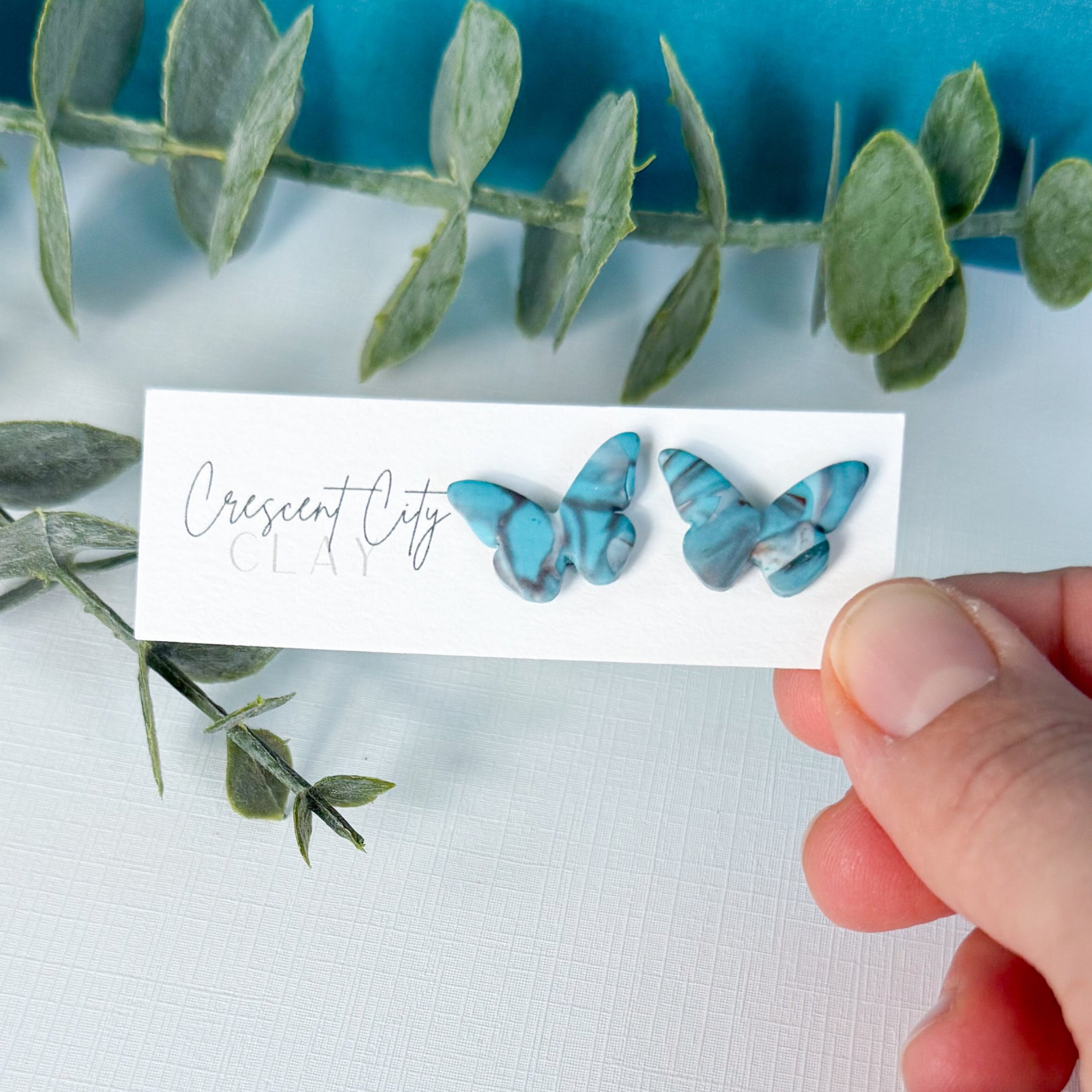 Butterfly Stud Earrings in Faux Turquoise