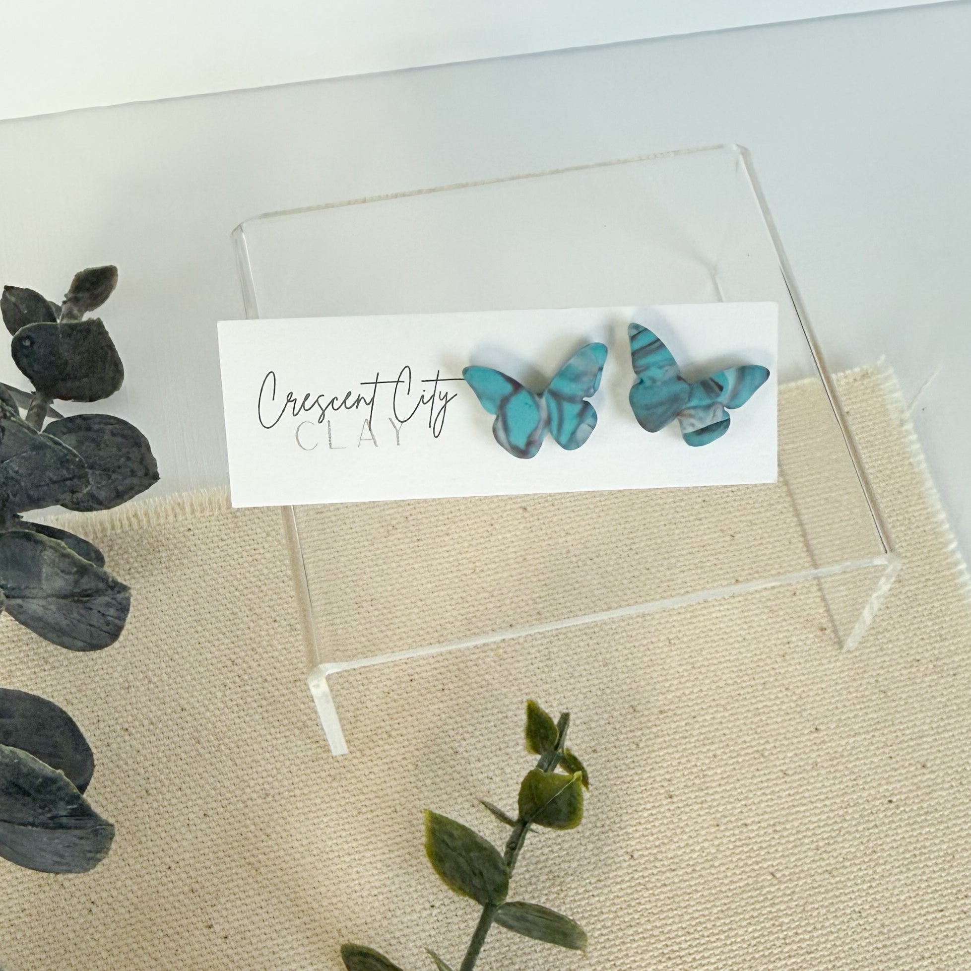 Butterfly Stud Earrings in Faux Turquoise