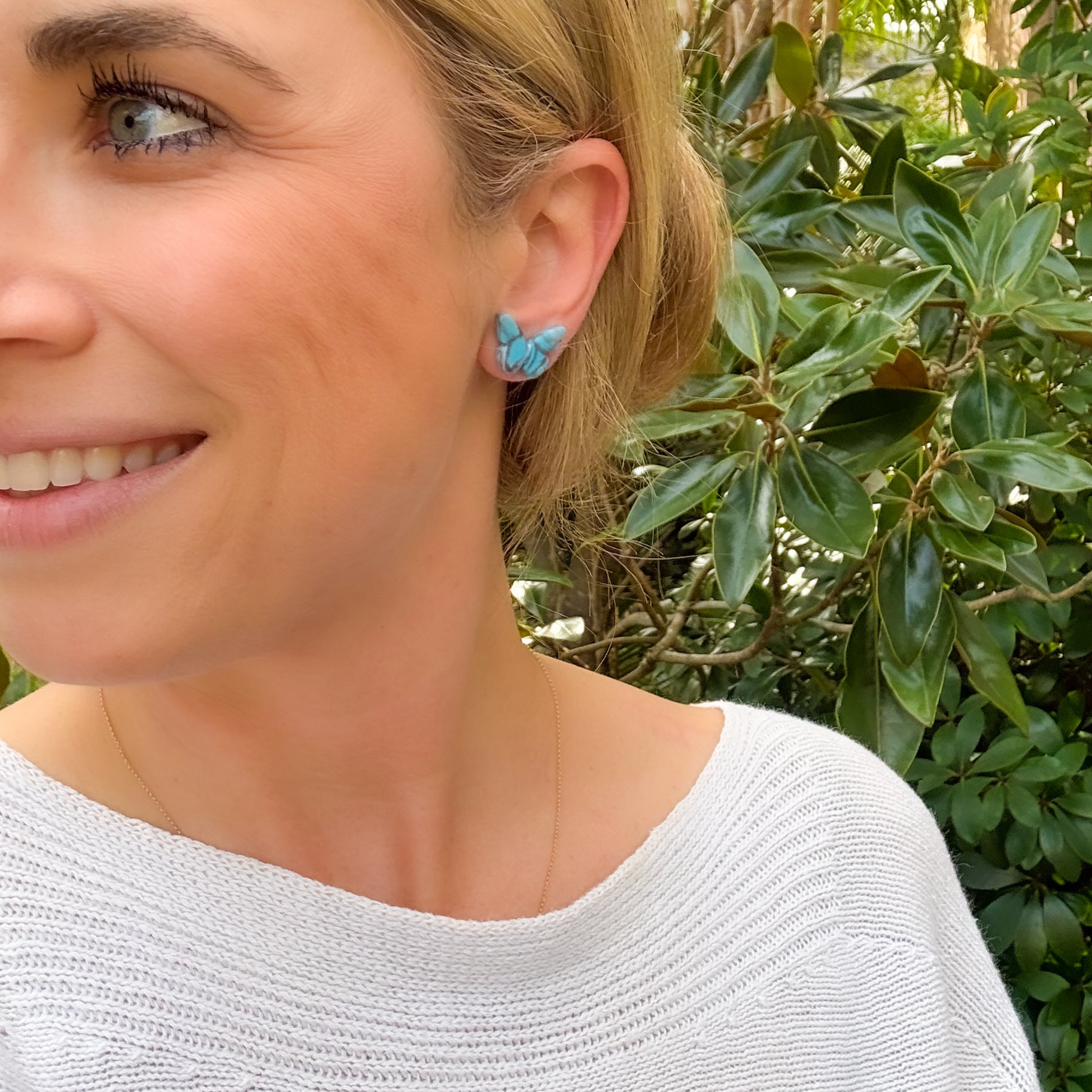 Butterfly Stud Earrings in Faux Turquoise