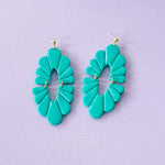 Load image into Gallery viewer, Statement Scalloped Earrings in Bright Turquoise
