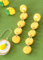 Load image into Gallery viewer, Button Drop Earrings in Bright Yellow
