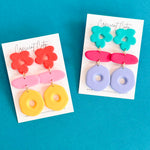 Load image into Gallery viewer, Color Pop Flower Dangle Earrings
