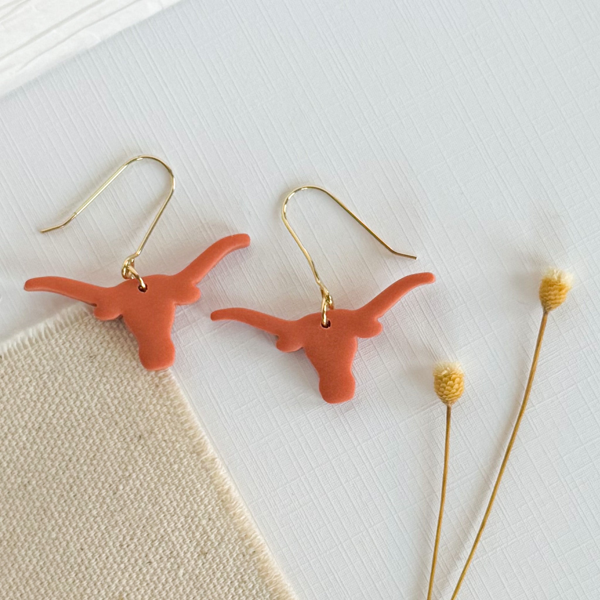 Longhorn Earrings in Burnt Orange