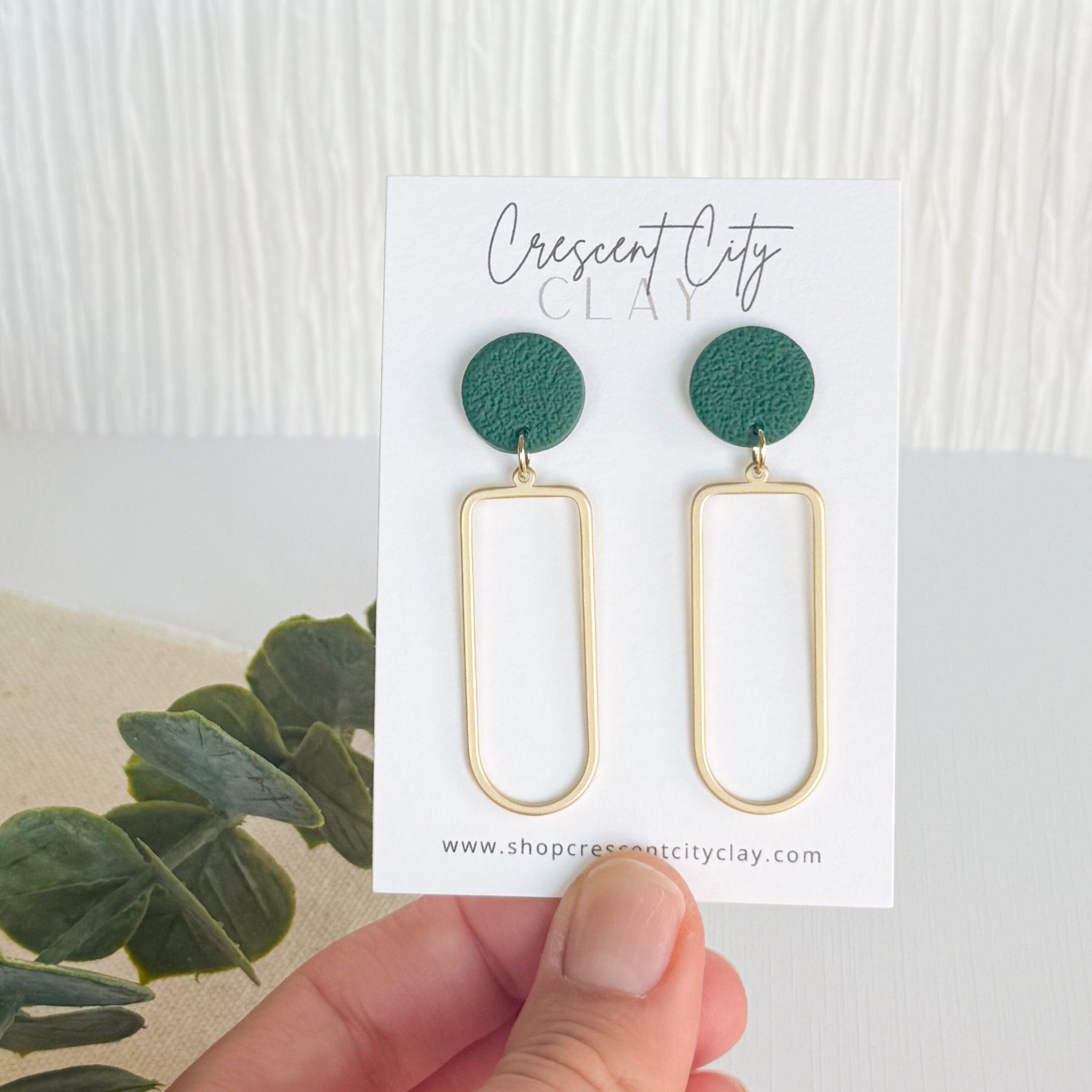 Julia Earrings in Textured Hunter Green