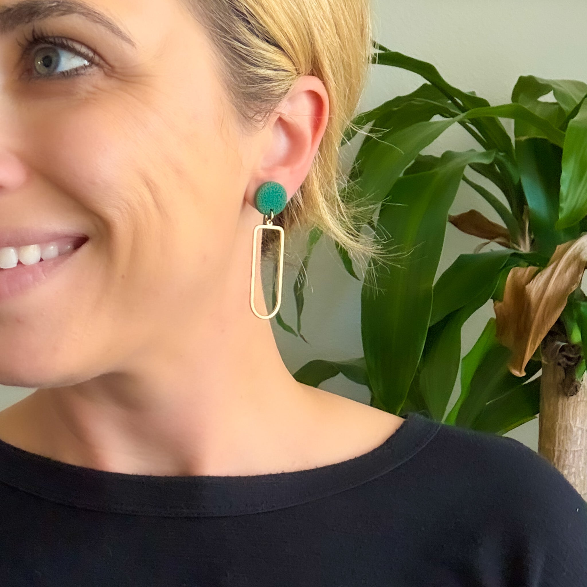 Julia Earrings in Textured Hunter Green