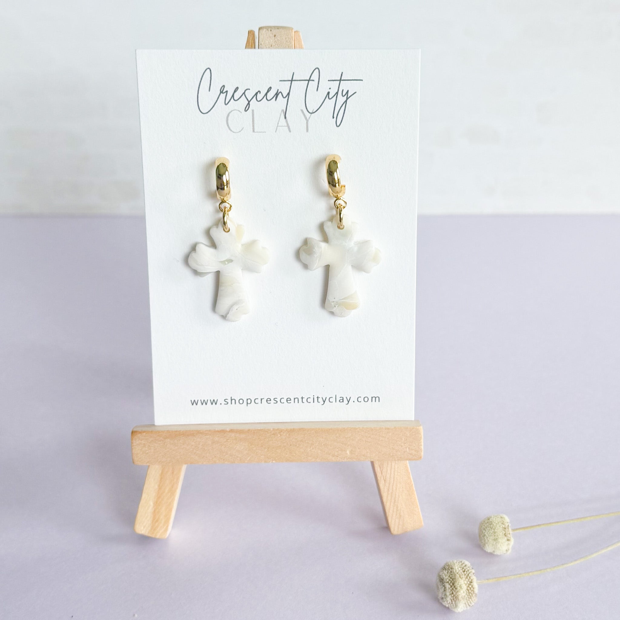 Cross Earrings in Marbled Design
