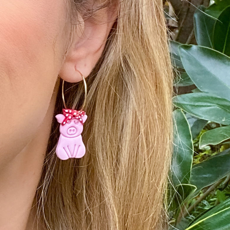 Bandana Pig Hoop Earrings