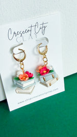 Load image into Gallery viewer, Book Stack Floral Dangle Earrings
