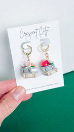 Load image into Gallery viewer, Book Stack Floral Dangle Earrings
