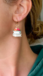 Load image into Gallery viewer, Book Stack Floral Dangle Earrings
