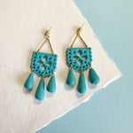 Load image into Gallery viewer, Papel Picado Earrings in Turquoise
