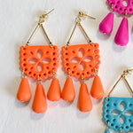 Load image into Gallery viewer, Papel Picado Earrings in Orange
