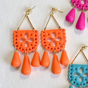 Papel Picado Earrings in Orange