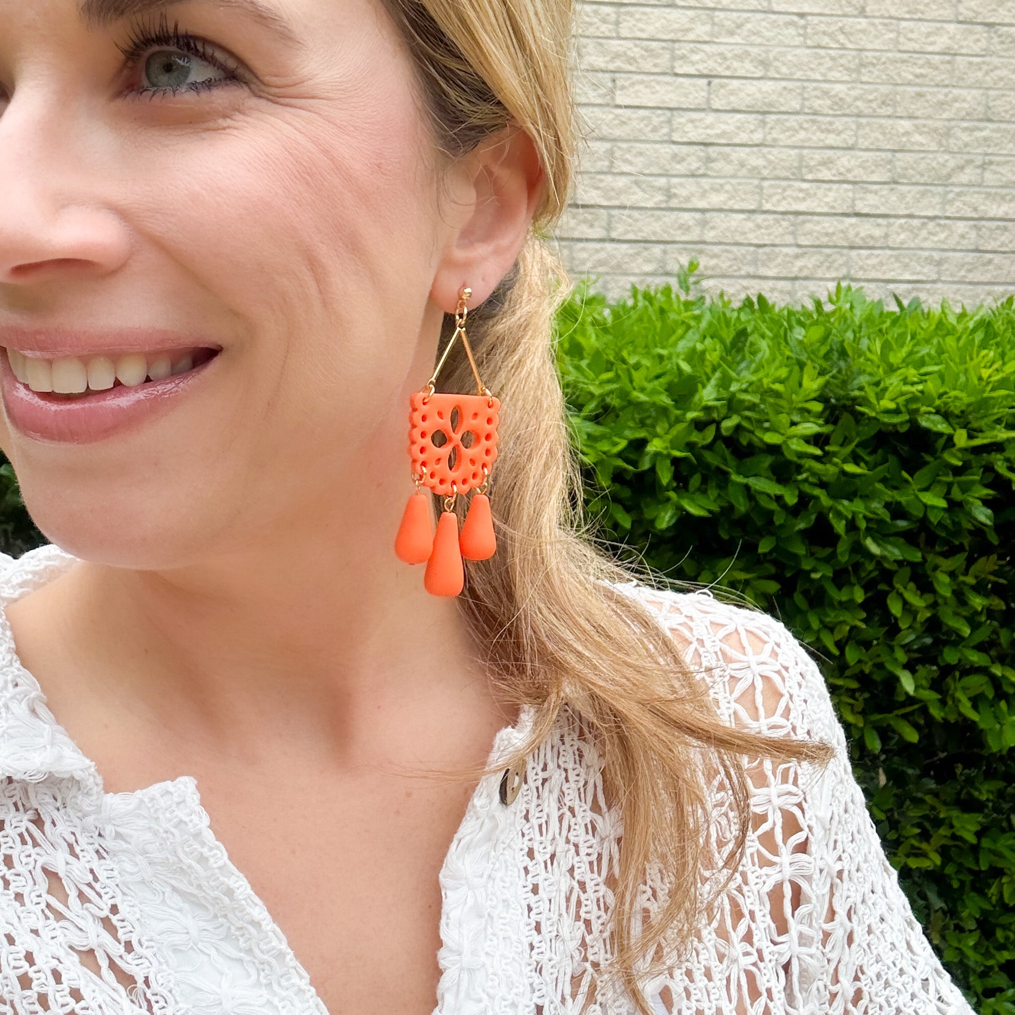 Papel Picado Earrings in Orange