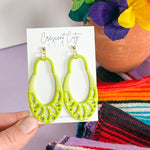 Load image into Gallery viewer, Tulum Dangle Earrings in Lime &amp; White
