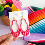 Load image into Gallery viewer, Tulum Dangle Earrings in Pink &amp; White

