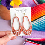 Load image into Gallery viewer, Tulum Dangle Earrings in Deep Terracotta &amp; White
