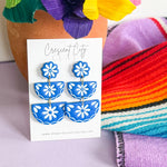 Load image into Gallery viewer, Talavera Dangle Earrings in Cobalt &amp; White
