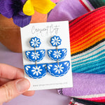 Load image into Gallery viewer, Talavera Dangle Earrings in Cobalt &amp; White
