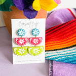 Load image into Gallery viewer, Talavera Dangle Earrings in Turquoise, Pink &amp; Lime
